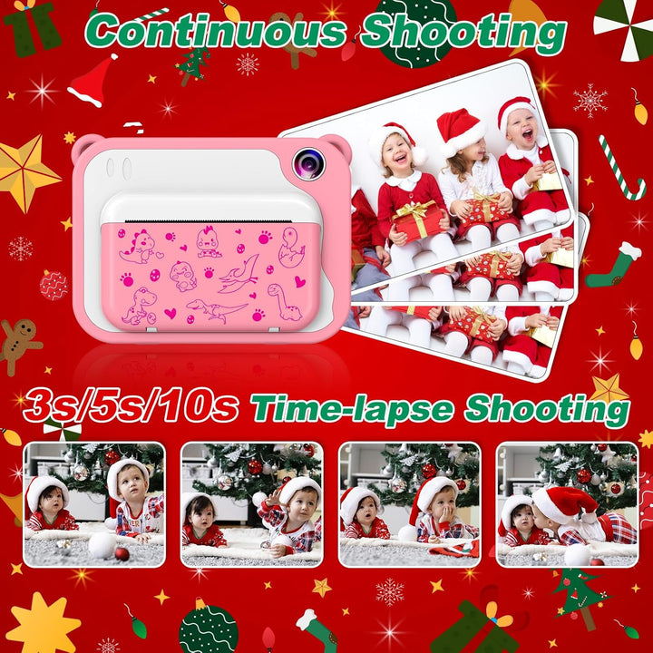 Ushining Dětský instantní fotoaparát s okamžitým tiskem, vánoční balení