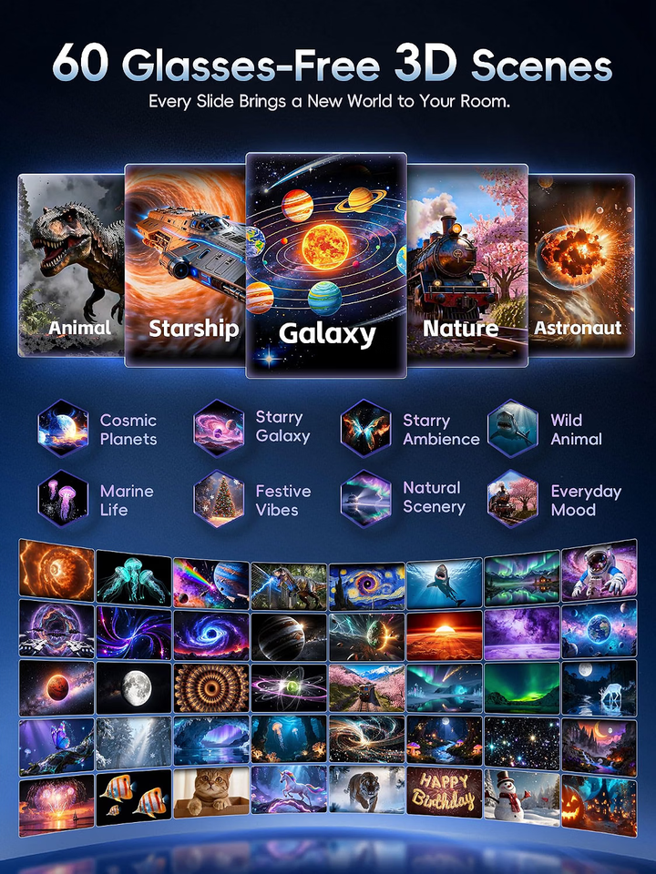 Nanxin dynamický 3D projektor galaxie SK11 – 60 scén, RGB světlo a Bluetooth reproduktor