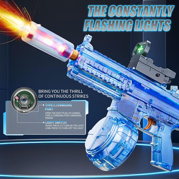 Elektrická vodní pistole M416 - světelné efekty, dostřel 8-10 m, 170 ml zásobník, 500 mAh baterie