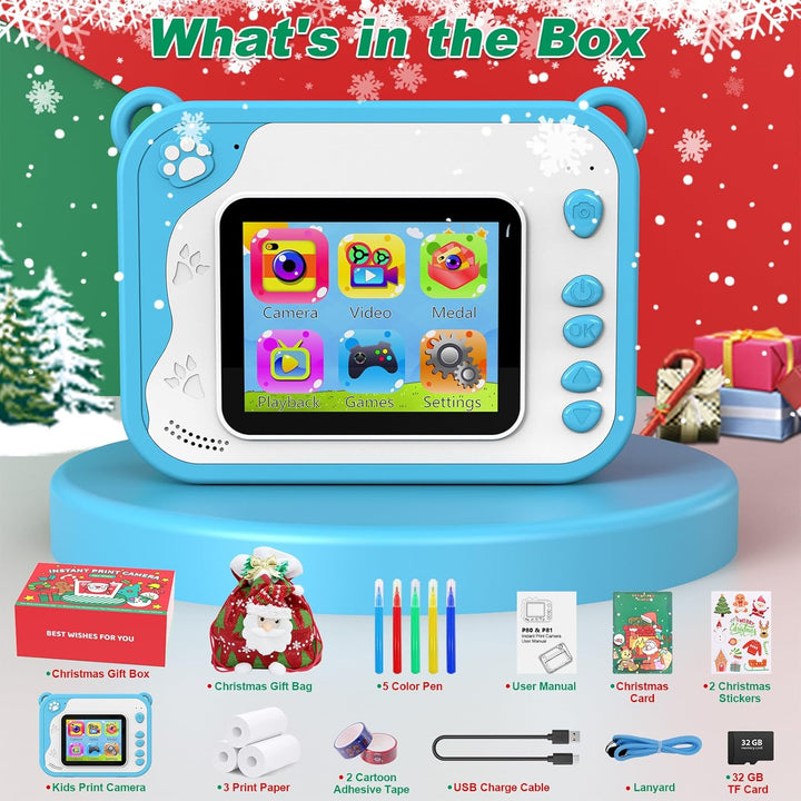 Ushining Dětský instantní fotoaparát s okamžitým tiskem, vánoční balení