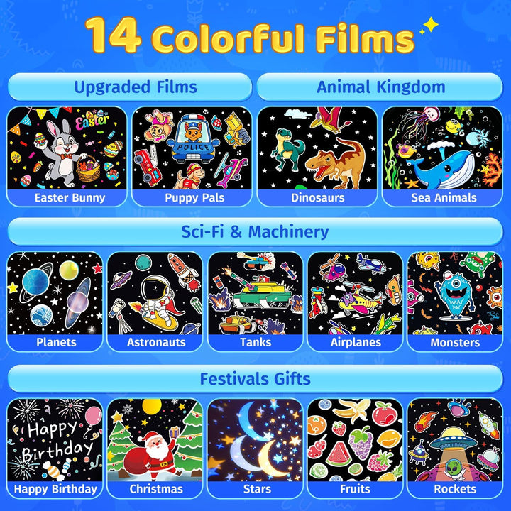 Dinosauří projektor pro děti s pohádkovými motivy, hudbou a kreativní sadou