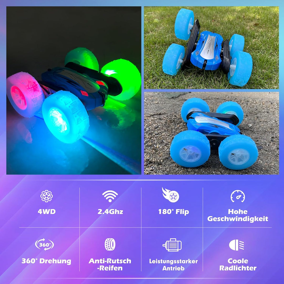 Rodzon RC kaskadérské autíčko s LED světly a 360° otočkami