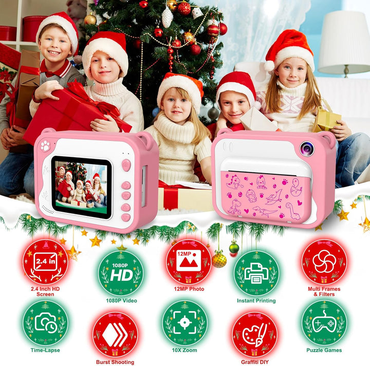 Ushining Dětský instantní fotoaparát s okamžitým tiskem, vánoční balení