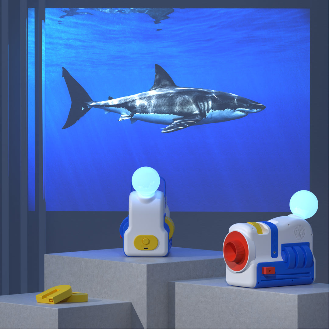 Dětský projektor pohádek a příběhů - 4 tematické sady projekcí, zvuky a noční světlo