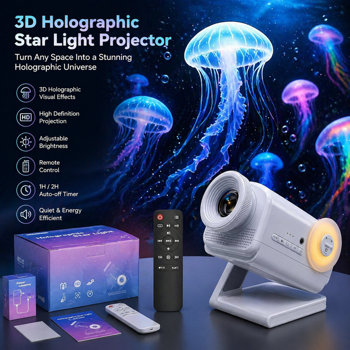 Hologramový 3D projektor - 60 dynamických scén, Bluetooth reproduktor, dálkové ovládání, noční světlo