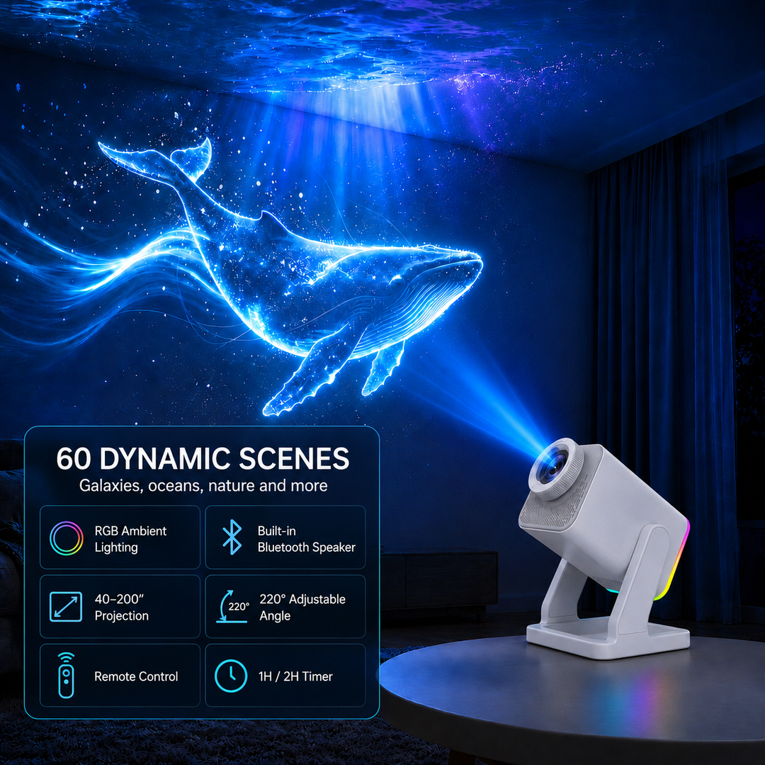 Nanxin dynamický 3D projektor galaxie SK11 – 60 scén, RGB světlo a Bluetooth reproduktor