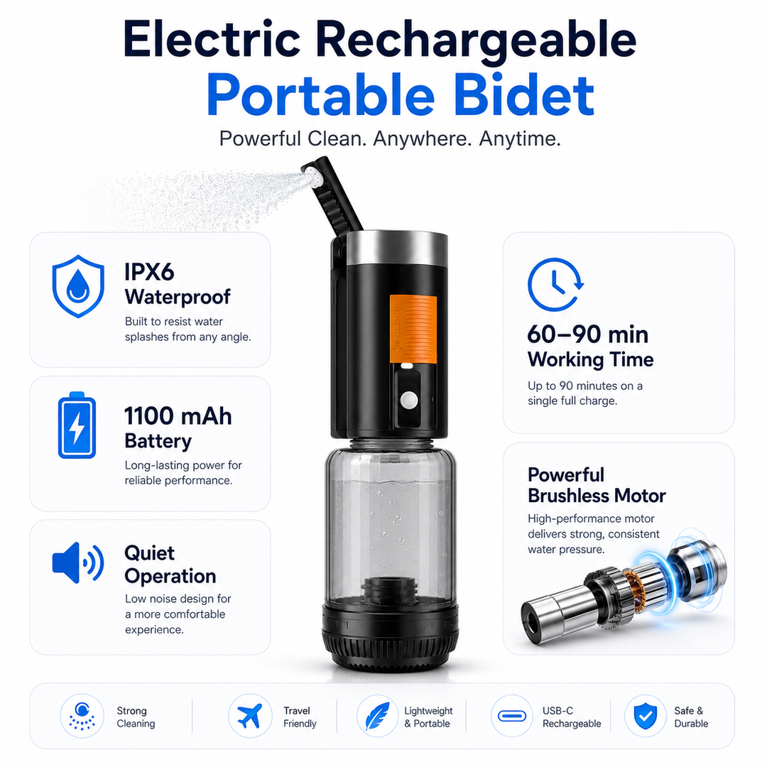 Fapiere Přenosný elektrický bidet JP96 s 400ml nádobou, USB-C a dvěma režimy proudu