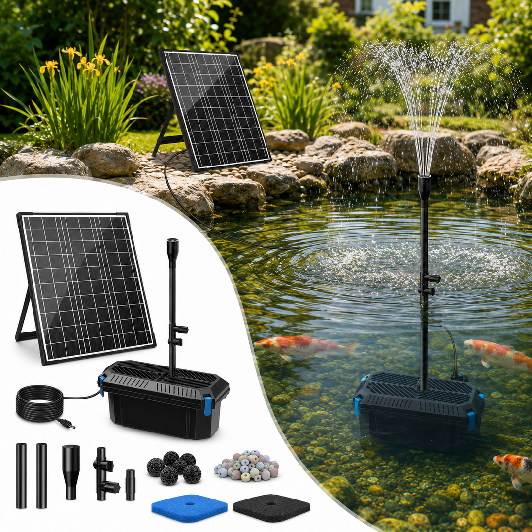 Solární jezírkový filtr s čerpadlem FA201 - 20 W panel, průtok 875 l/h, 4 trysky, biologická filtrace