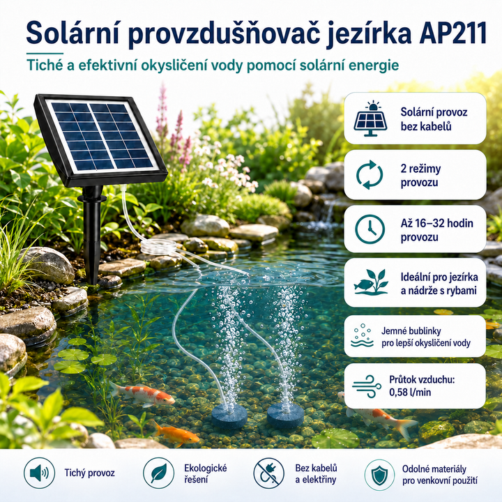 Fapiere Solárny prevzdušňovač jazierka – 2200 mAh batérie, 2 režimy, 2 W
