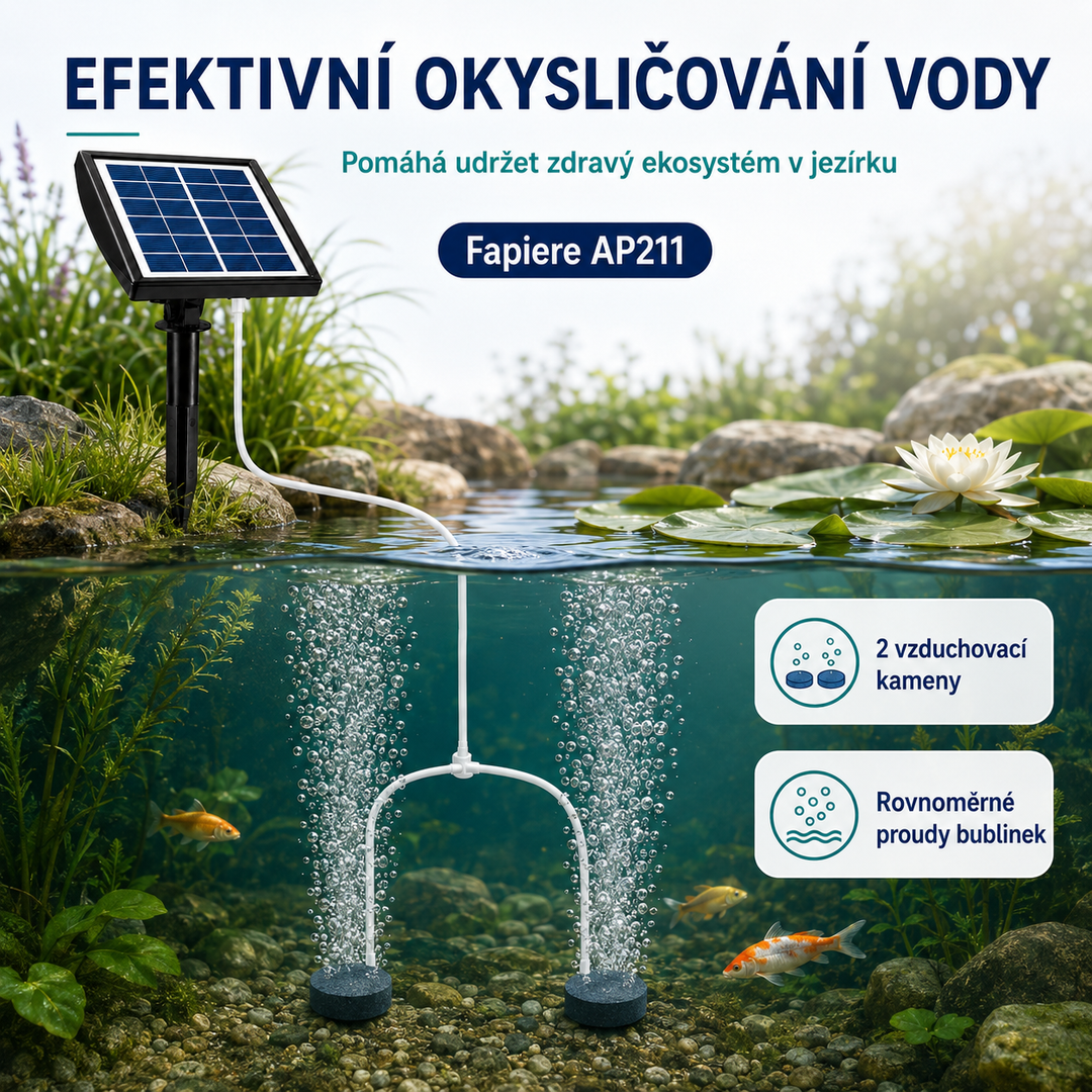 Fapiere Solárny prevzdušňovač jazierka – 2200 mAh batérie, 2 režimy, 2 W