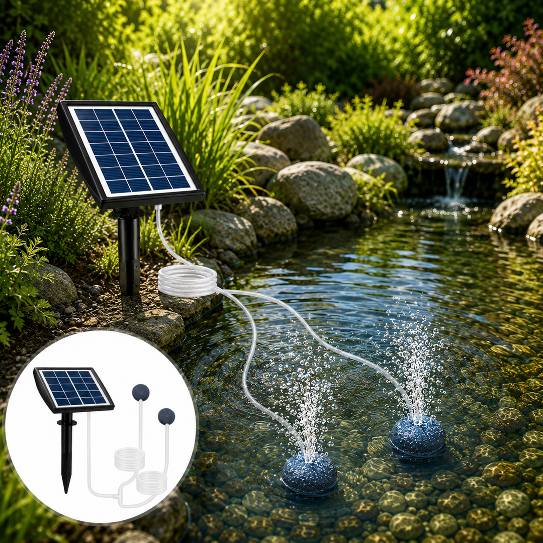 Solární provzdušňovač jezírka AP211 – 2200 mAh baterie, 2 režimy provozu, 2 W panel