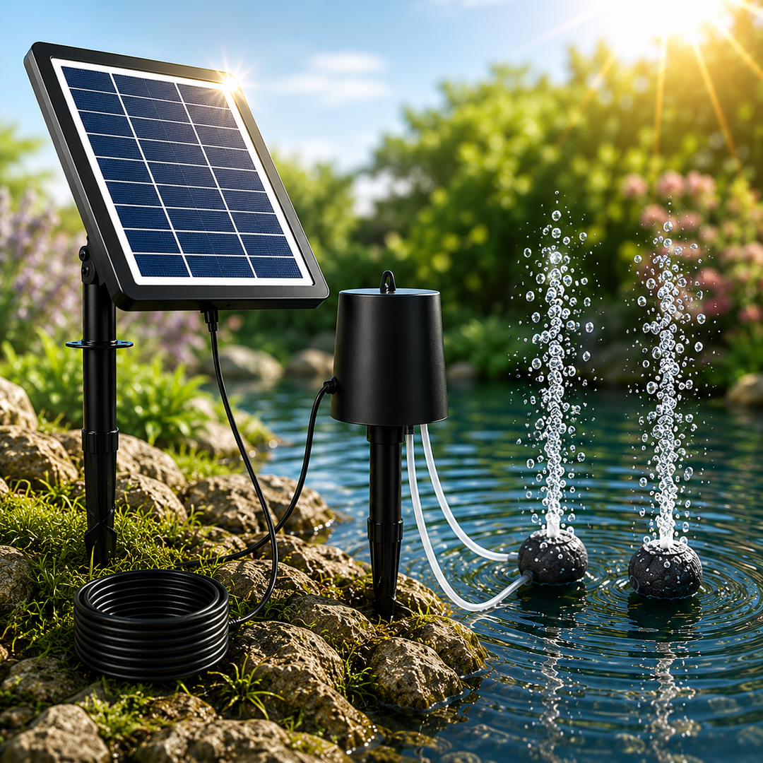 Fapiere Solárny prevzdušňovač jazierka 4 W – s batériou 2200 mAh, 3 režimy prevádzky