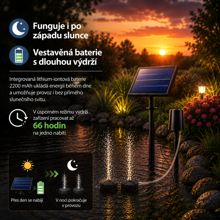 Fapiere Solární provzdušňovač jezírka AP016 – 2200 mAh baterie, 3 režimy, 8 W panel