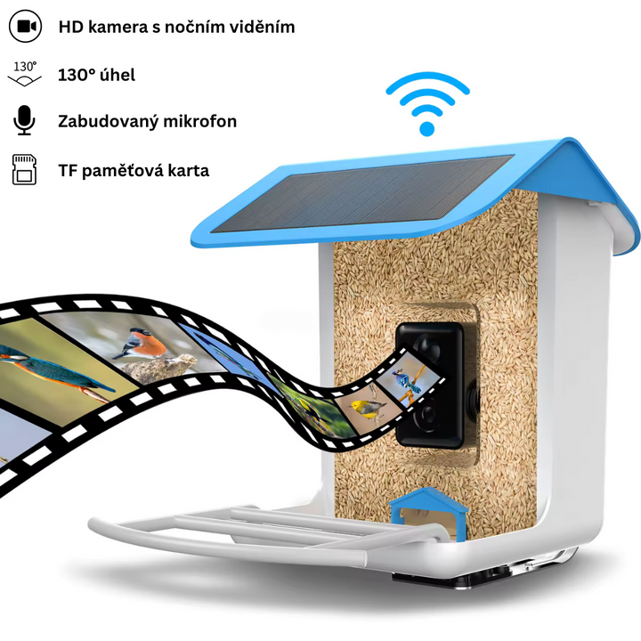 Chytré krmítko pro ptáky s kamerou a solárním panelem | Připojení přes Wi-Fi