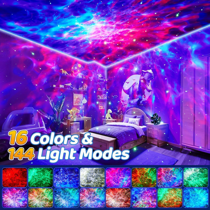 Dinosauří projektor hvězdné oblohy – 4v1 lampička s Bluetooth, hudbou a bílým šumem