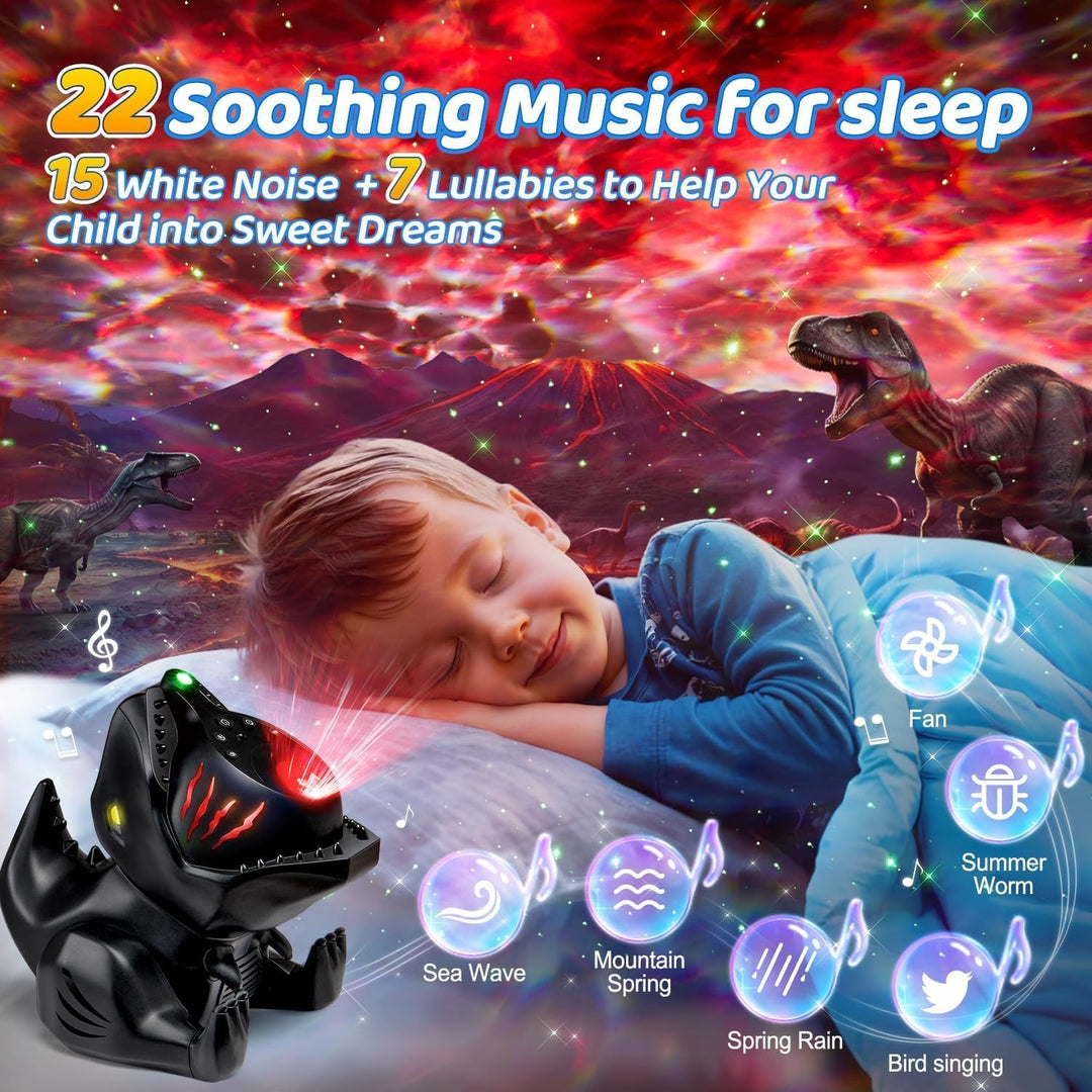 Dinosauří projektor hvězdné oblohy – 4v1 lampička s Bluetooth, hudbou a bílým šumem