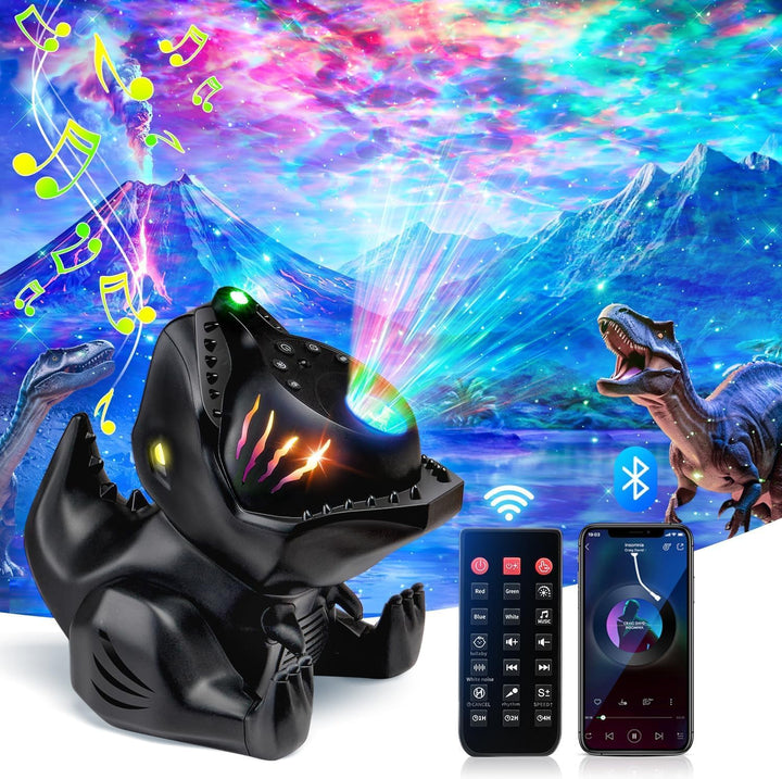 Dinosauří projektor hvězdné oblohy – 4v1 lampička s Bluetooth, hudbou a bílým šumem