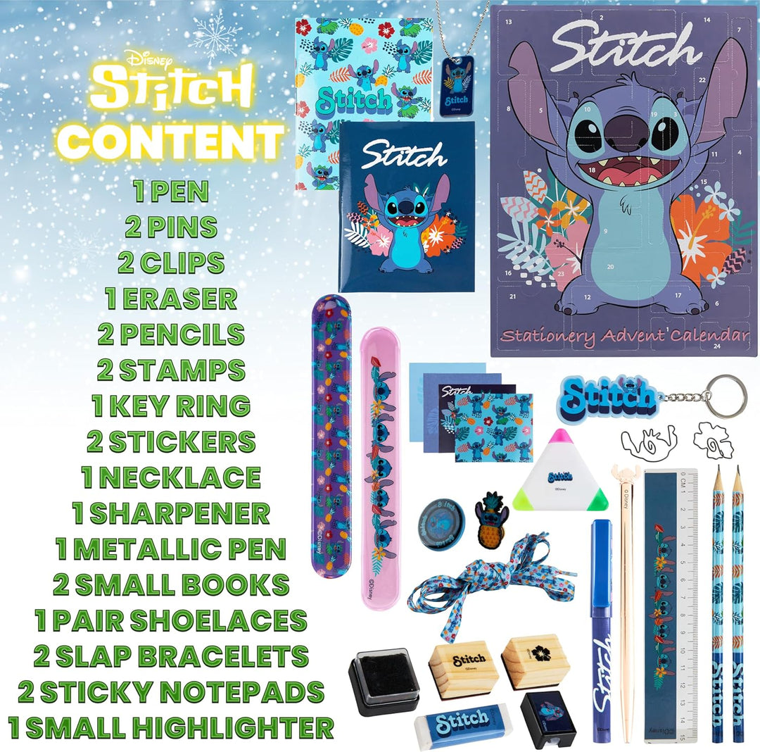 Disney Stitch Adventní kalendář 2025 – Psací potřeby a doplňky (Modrý Stitch)