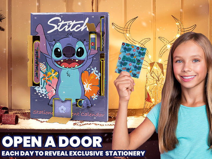 Disney Stitch Adventní kalendář 2025 – Psací potřeby a doplňky (Modrý Stitch)