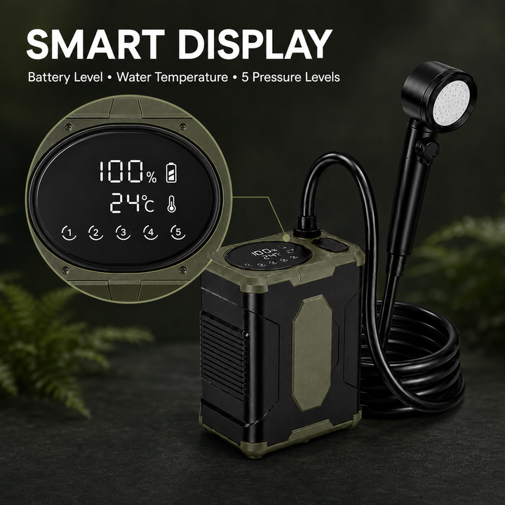 Fapiere Přenosná kempingová sprcha 26A s baterií 10000 mAh a LCD displejem, zelená