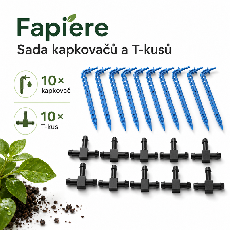 Fapiere sada kapkovačů a T-kusů pro solární zavlažovací systémy – 20 ks