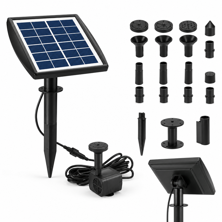 Fapiere Solární fontána do jezírka SP020 - 200 l/h, 2W panel, 5 trysek
