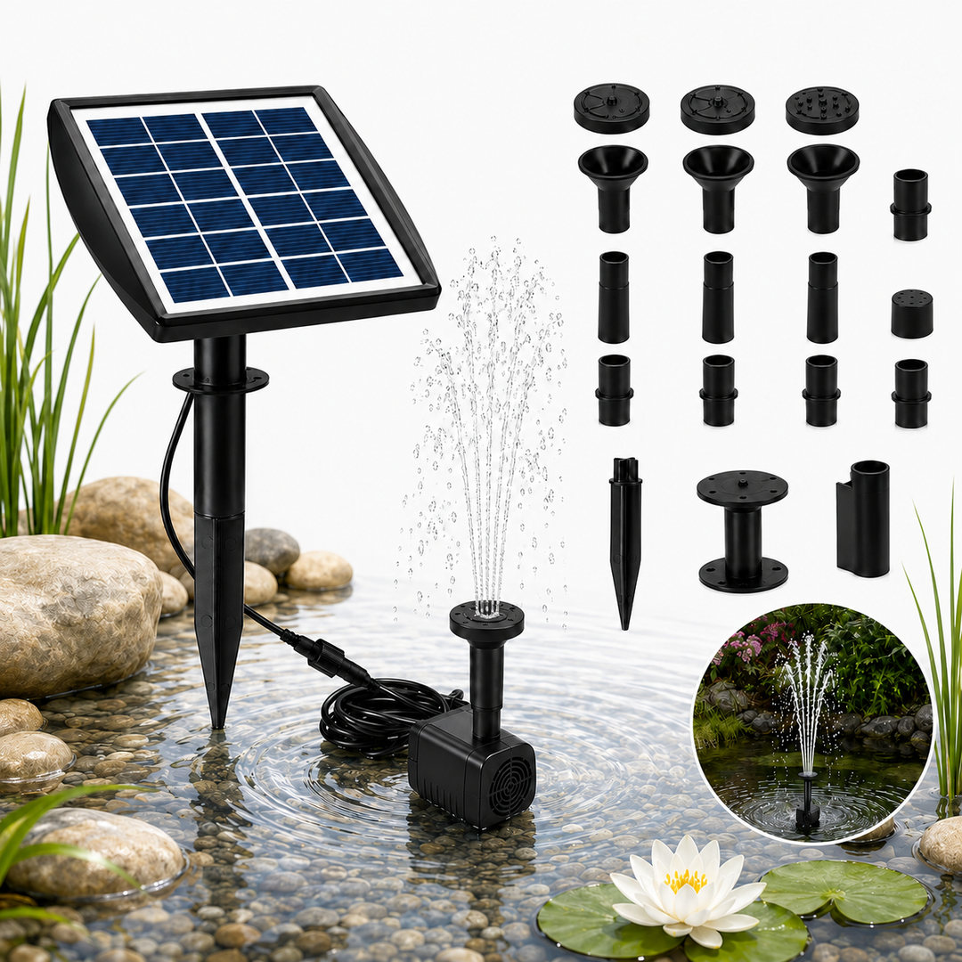 Fapiere Solární fontána do jezírka SP020 - 200 l/h, 2W panel, 5 trysek