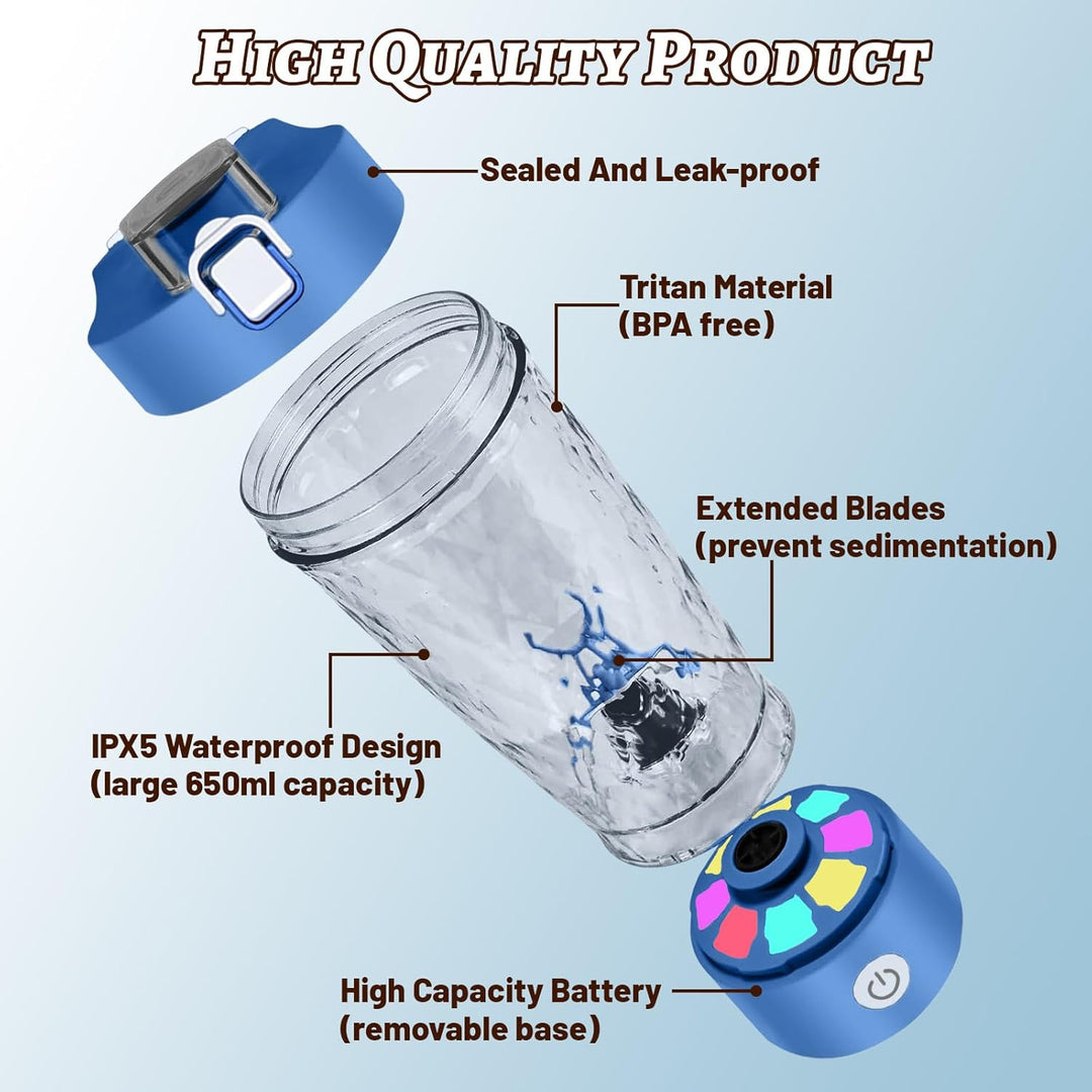 Flintronic Přenosný elektrický shaker na protein 650 ml, modrá