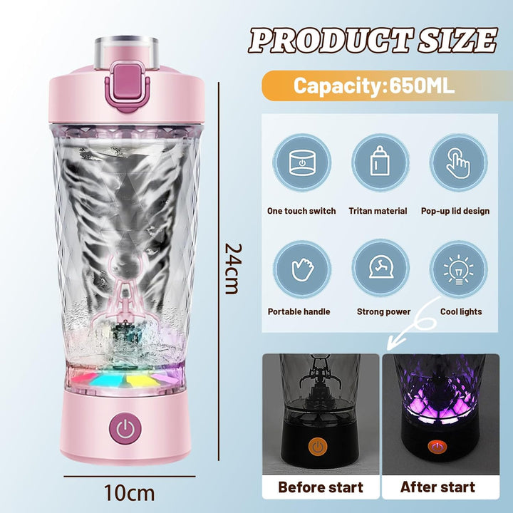 Flintronic Přenosný elektrický shaker na protein 650 ml, růžová