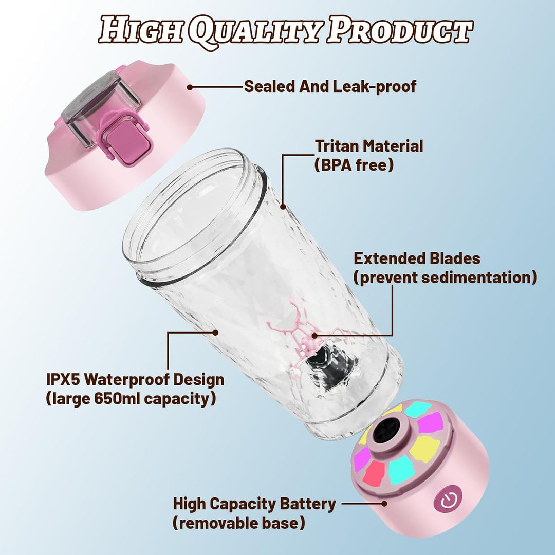 Flintronic Přenosný elektrický shaker na protein 650 ml, růžová