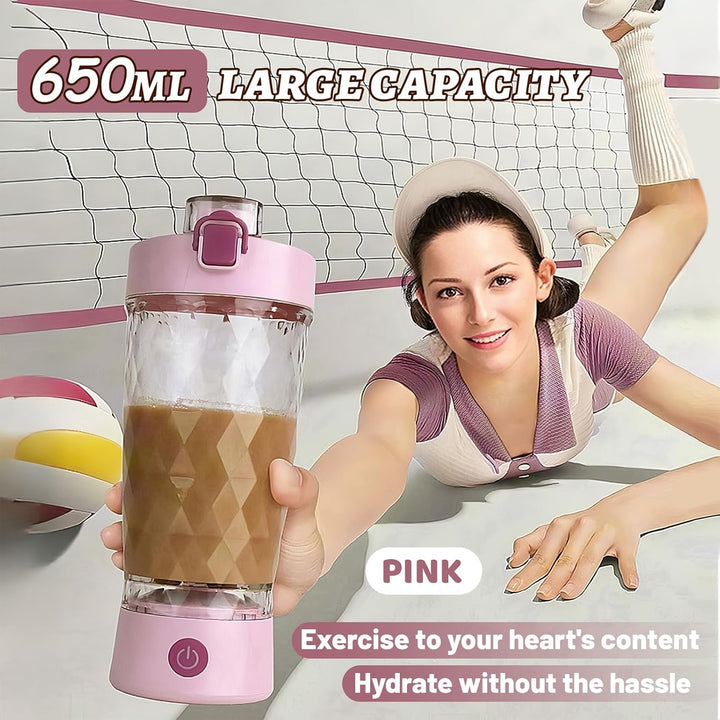 Flintronic Přenosný elektrický shaker na protein 650 ml, růžová