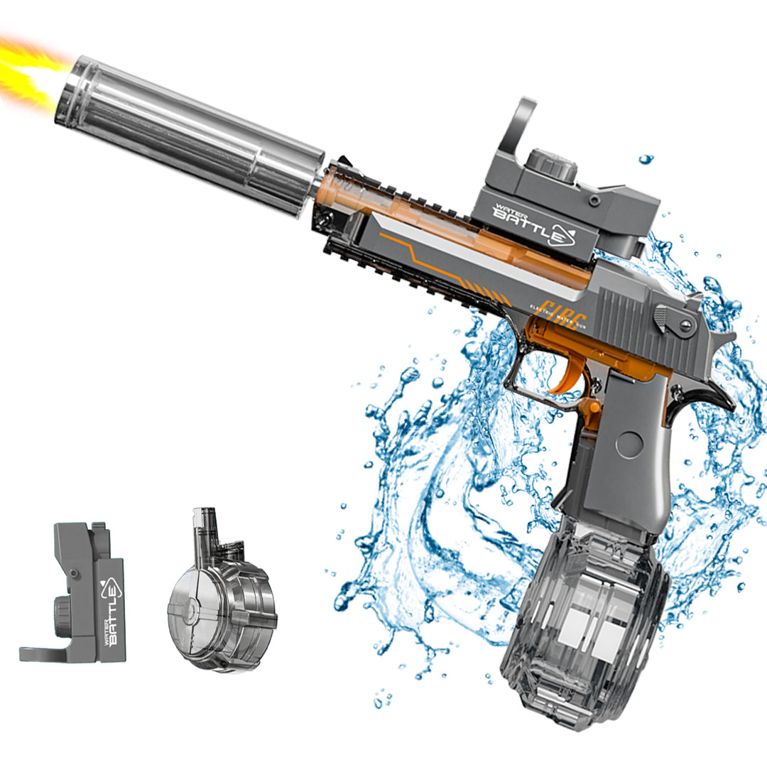 Elektrická vodní pistole DESERT EAGLE – transparentní provedení, světelné efekty, dostřel 8–10 m, 425 ml zásobník