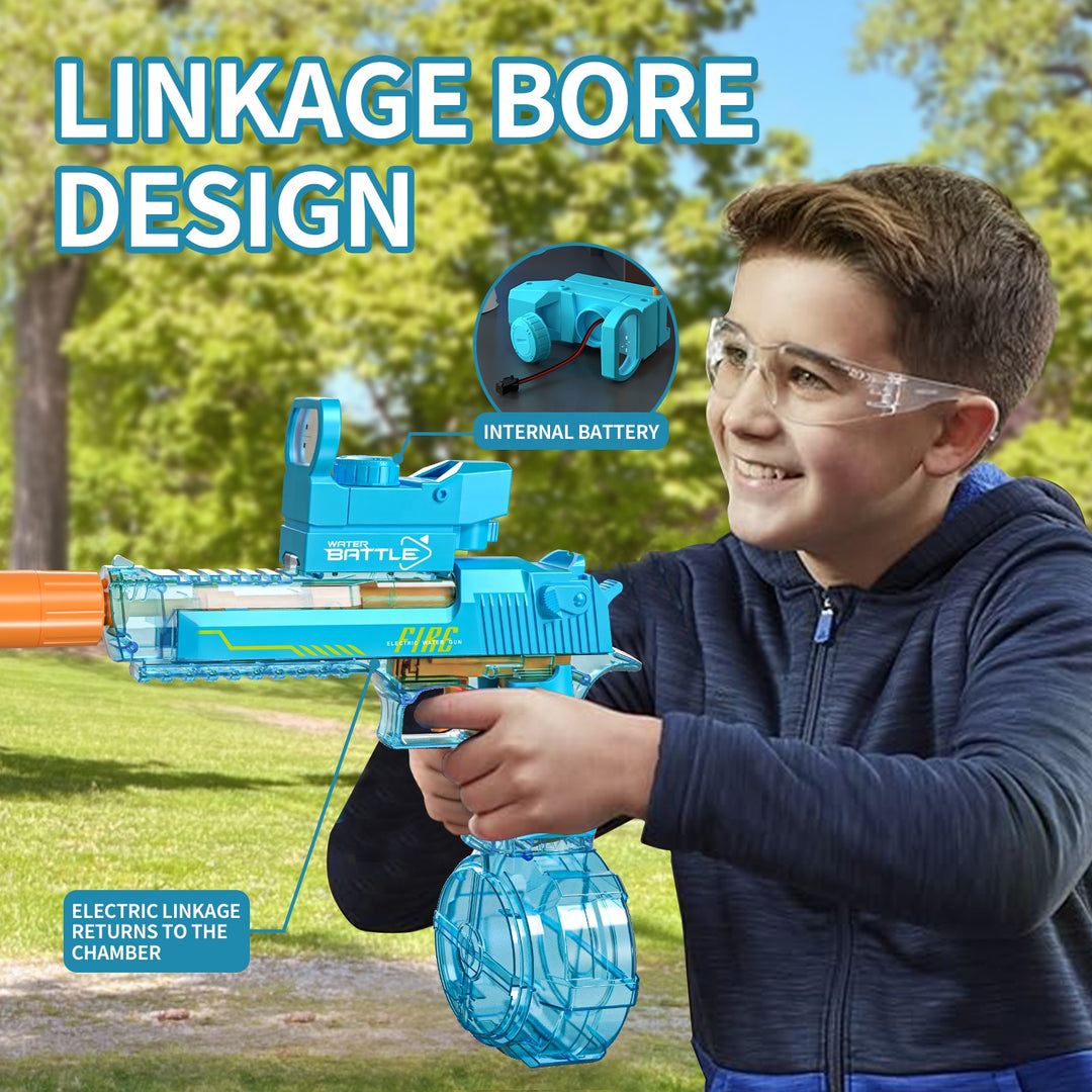 Elektrická vodní pistole DESERT EAGLE – transparentní provedení, světelné efekty, dostřel 8–10 m, 425 ml zásobník