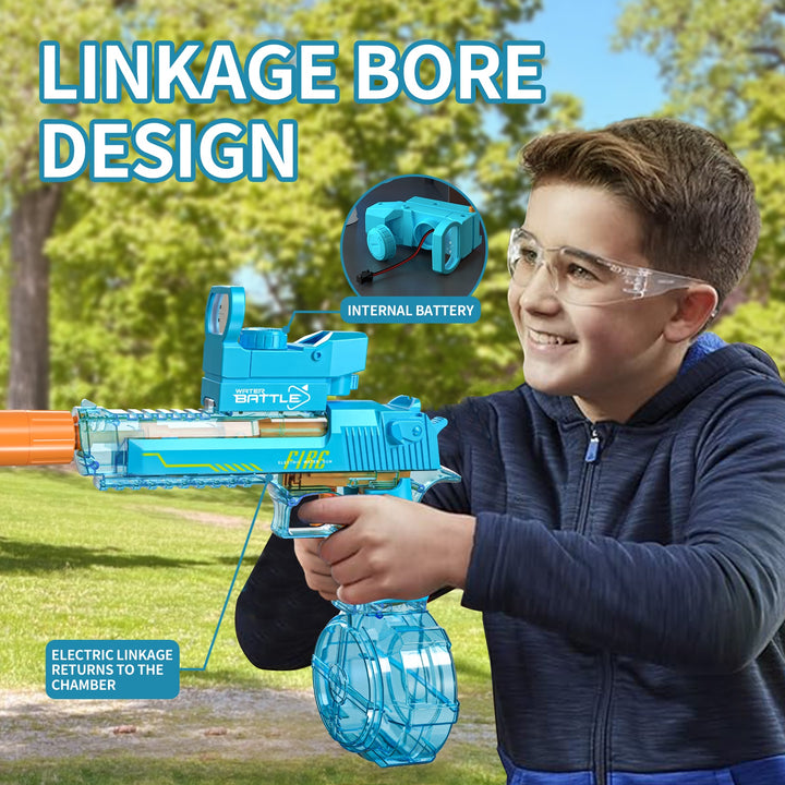 Elektrická vodní pistole DESERT EAGLE – transparentní provedení, světelné efekty, dostřel 8–10 m, 425 ml zásobník