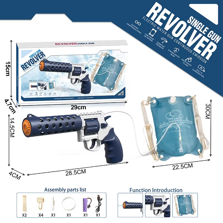 REVOLVER Elektrická vodná pištoľ | 1,2L zásobník, 6–8m dostrel, automatické strieľanie