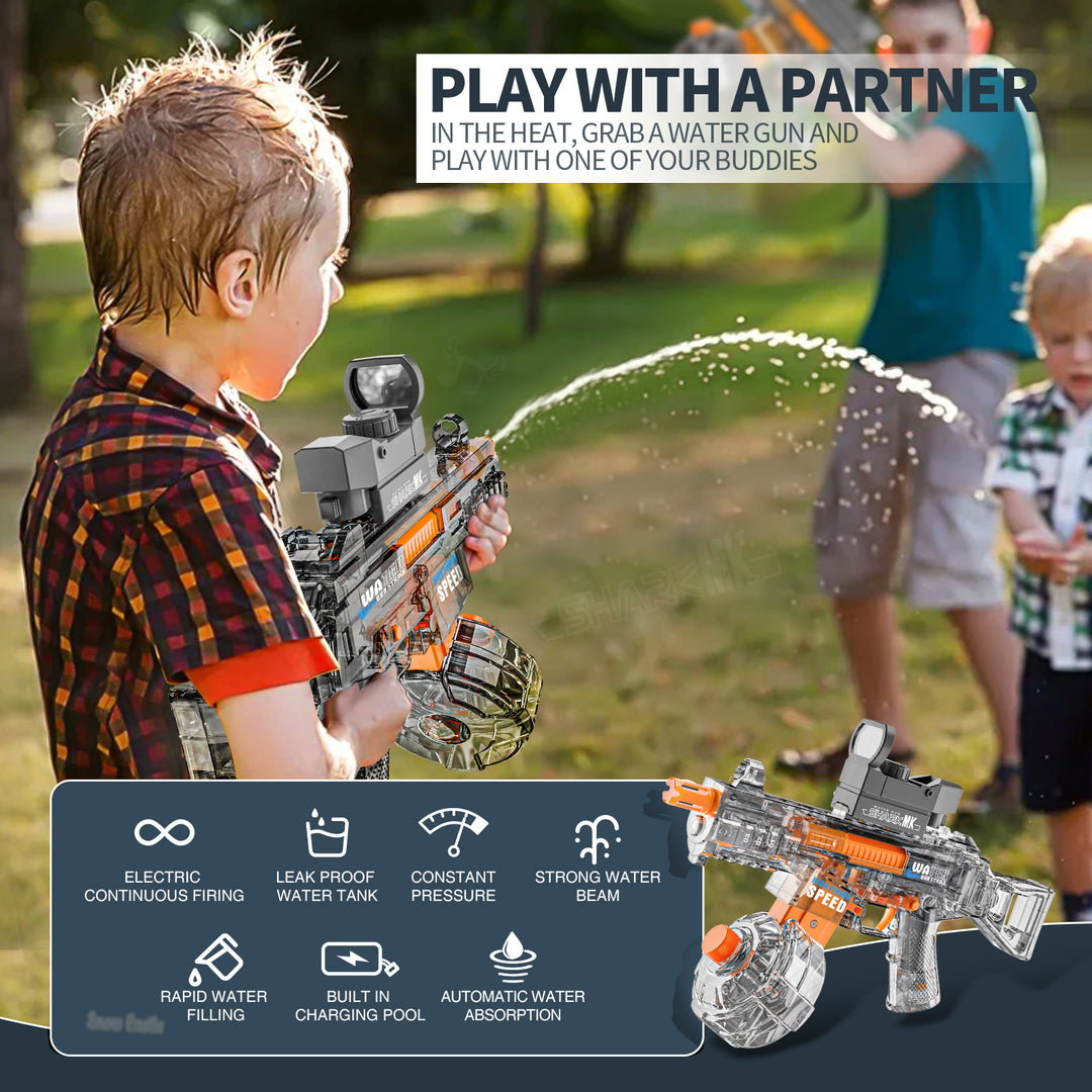 BATTLE Elektrická vodní pistole UMP45 – světelné efekty, dostřel 8–10 m, 350 ml zásobník, 500 mAh baterie