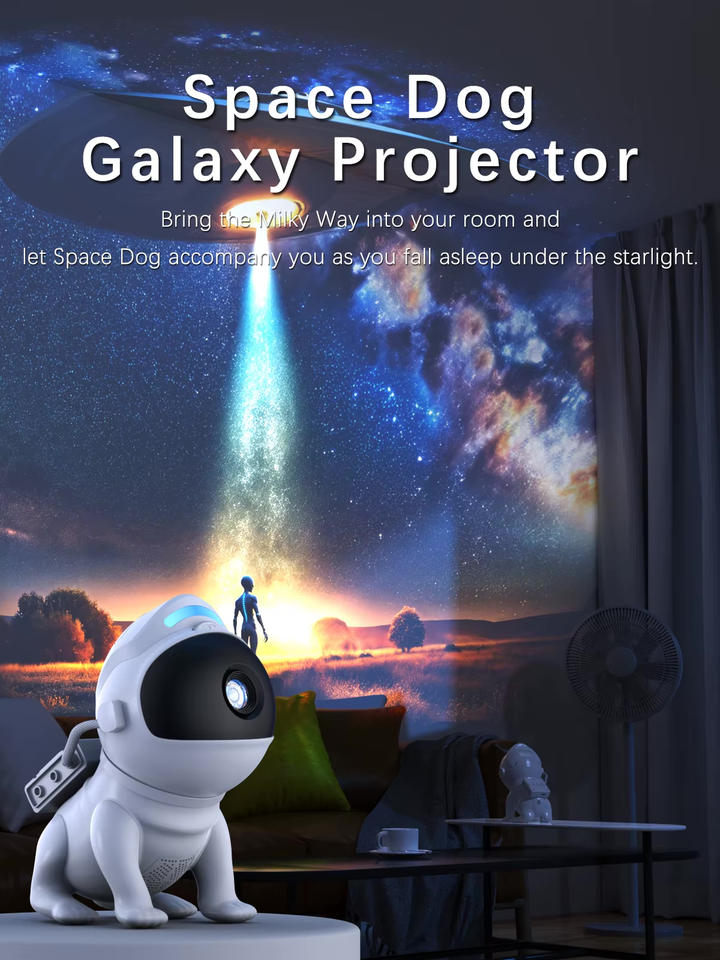 Projektor galaxie ve stylu vesmírného psa - 13 kazet, dálkové ovládání