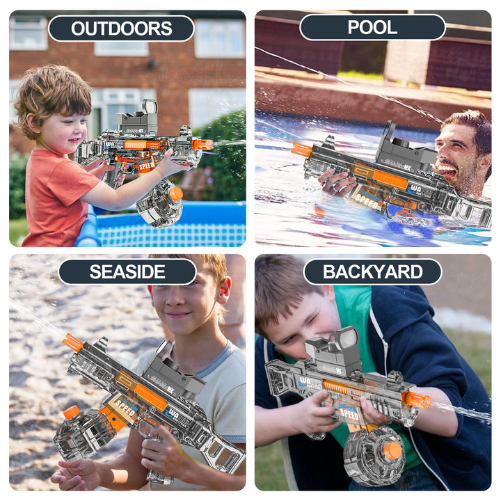 BATTLE Elektrická vodní pistole UMP45 – světelné efekty, dostřel 8–10 m, 350 ml zásobník, 500 mAh baterie