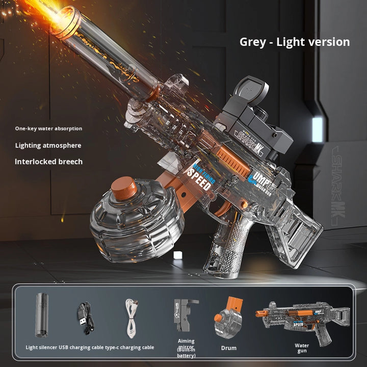 BATTLE Elektrická vodní pistole UMP45 – světelné efekty, dostřel 8–10 m, 350 ml zásobník, 500 mAh baterie