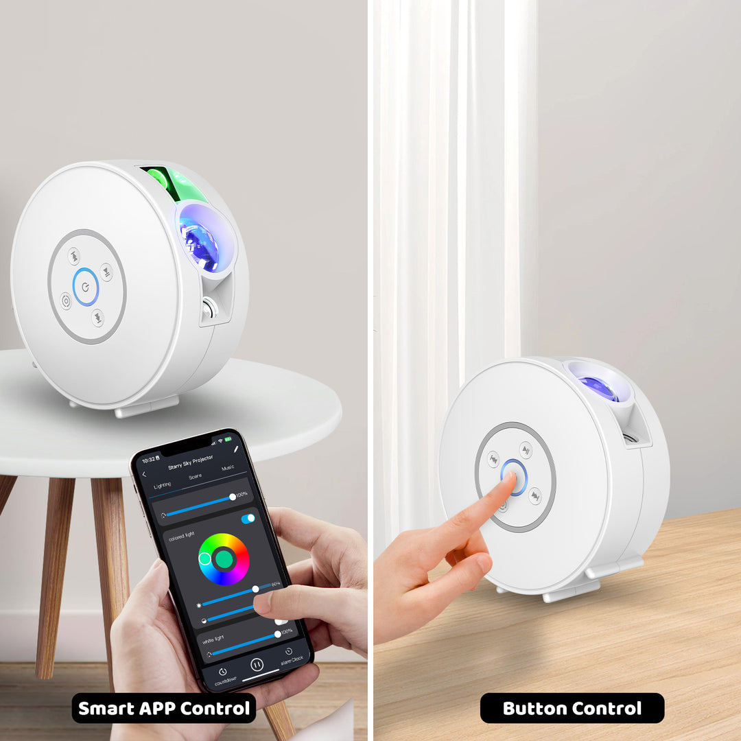 Projektor galaxie a nočnej oblohy – 6 kaziet so snímkami, Bluetooth reproduktor, ovládanie pomocou aplikácie