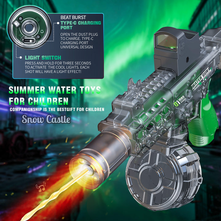 BATTLE Elektrická vodní pistole AK47 – světelné efekty, dostřel 8–10 m, 270 ml zásobník