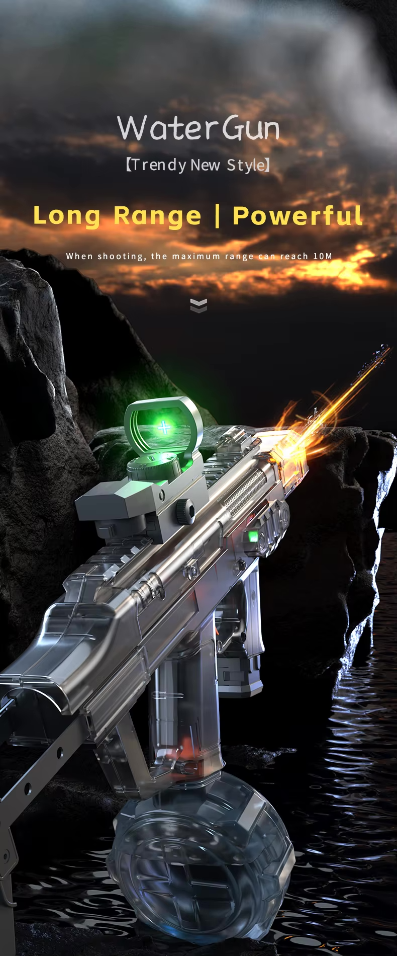 Elektrická vodní pistole MK3 - dostřel 8-10 m, 270 ml zásobník, 800 mAh baterie