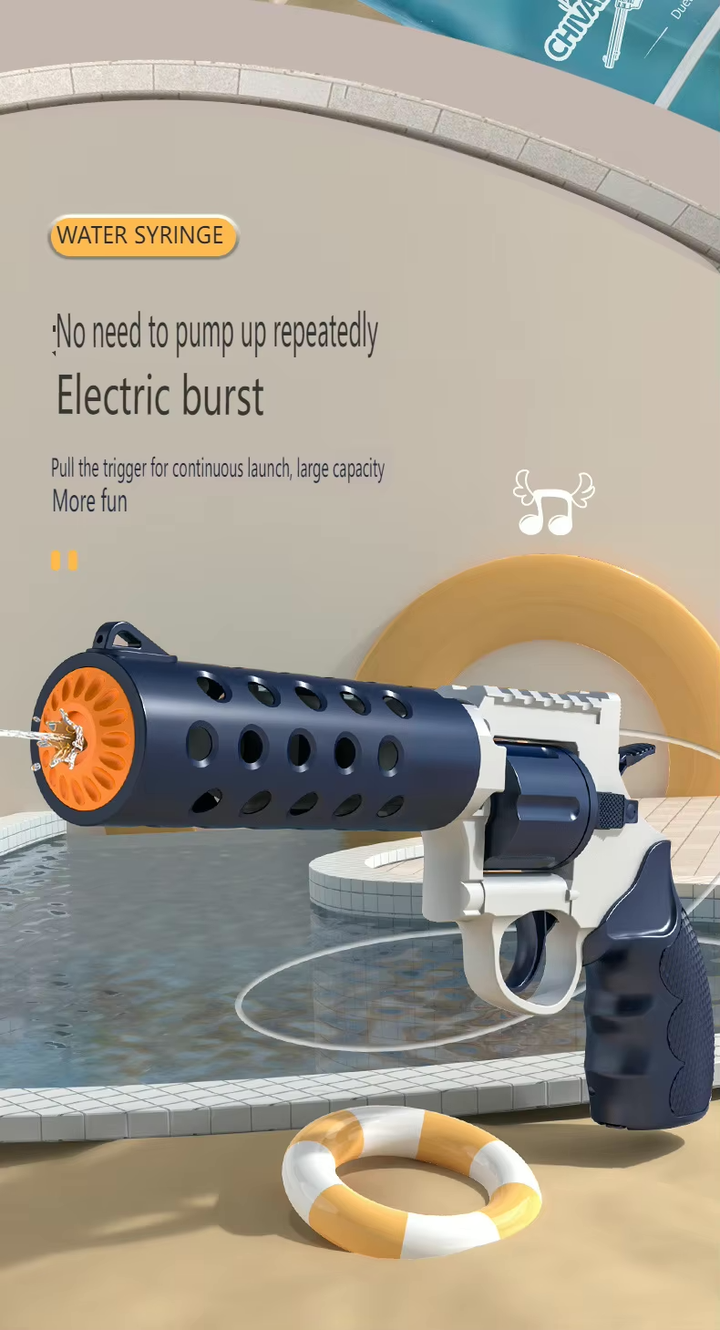 REVOLVER Elektrická vodná pištoľ | 1,2L zásobník, 6–8m dostrel, automatické strieľanie