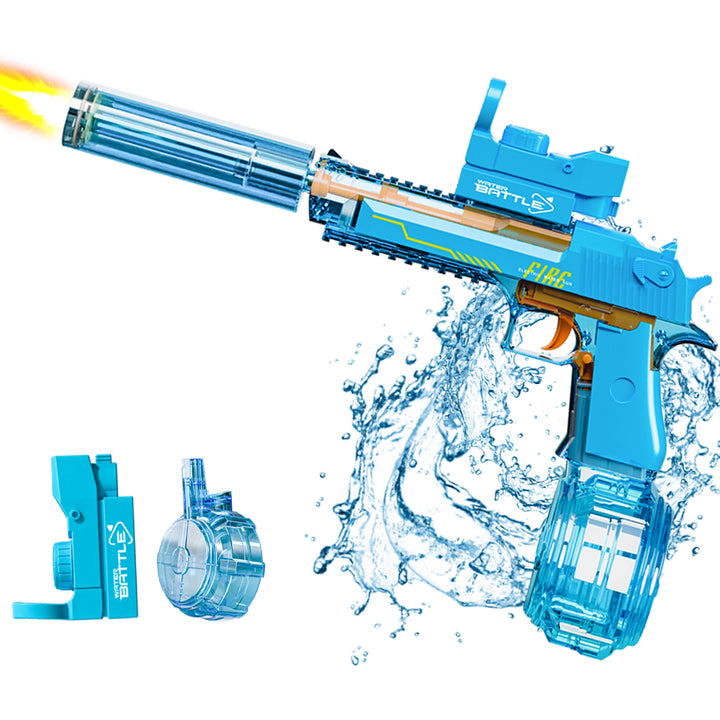 Elektrická vodní pistole DESERT EAGLE – transparentní provedení, světelné efekty, dostřel 8–10 m, 425 ml zásobník