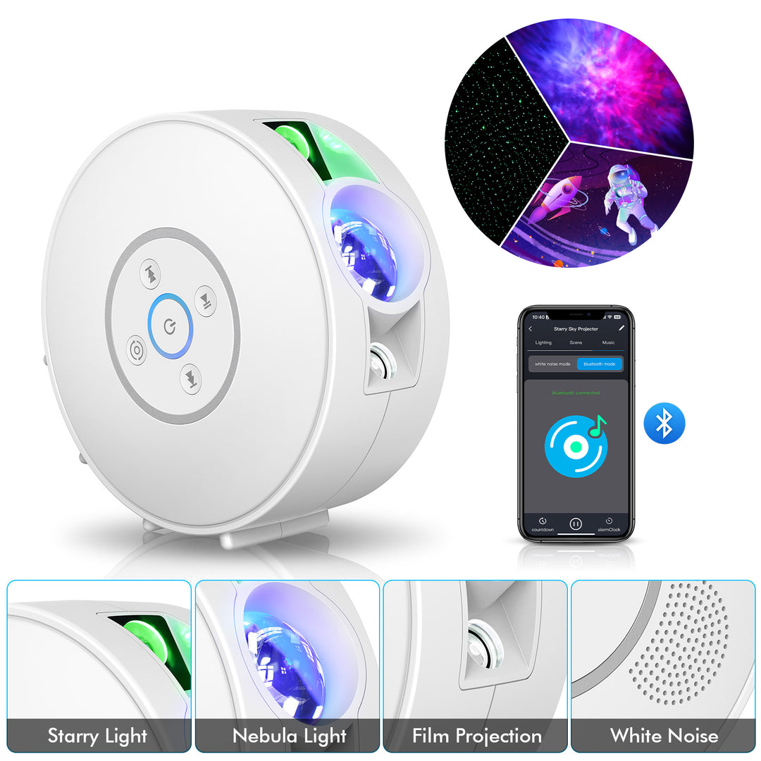 Projektor galaxie a nočnej oblohy – 6 kaziet so snímkami, Bluetooth reproduktor, ovládanie pomocou aplikácie