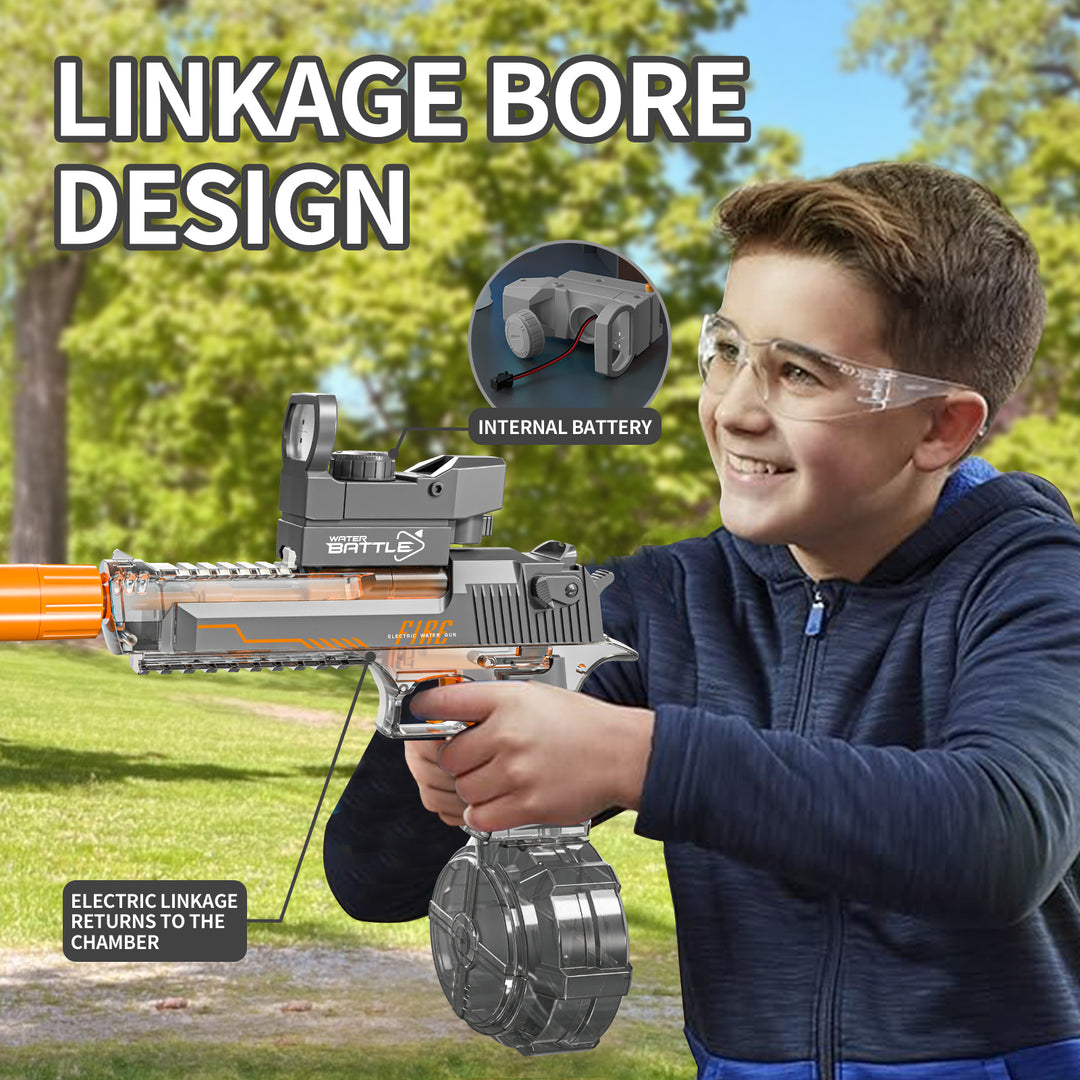 Elektrická vodní pistole DESERT EAGLE – transparentní provedení, světelné efekty, dostřel 8–10 m, 425 ml zásobník