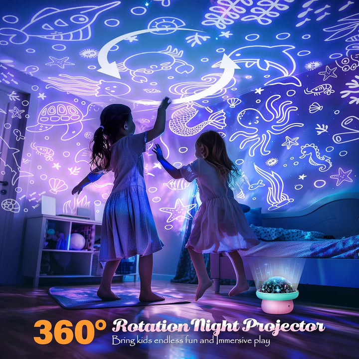Hapikids Projektor noční oblohy 4v1 – Jednorožec, Moře a Hvězdy, noční světlo s rotací 360° a USB napájením, modrá