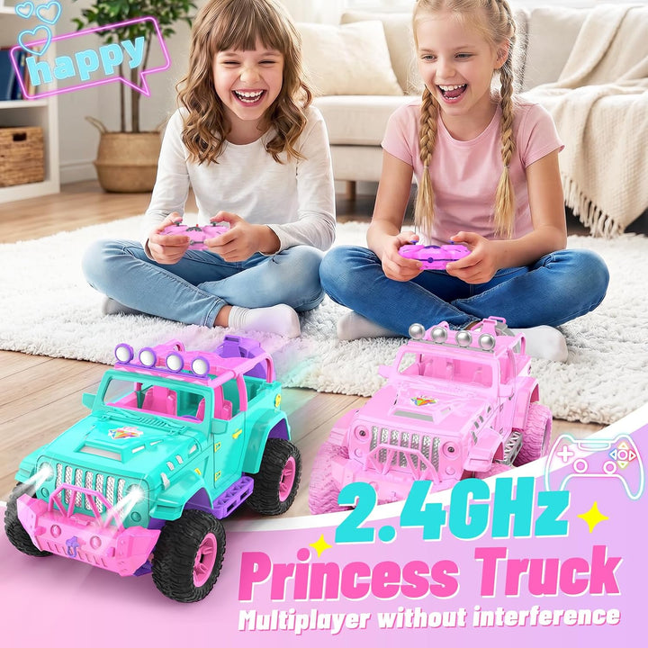 HappyGoLucky RC auto s panenkou a samolepkami – dálkově ovládané SUV pro děti