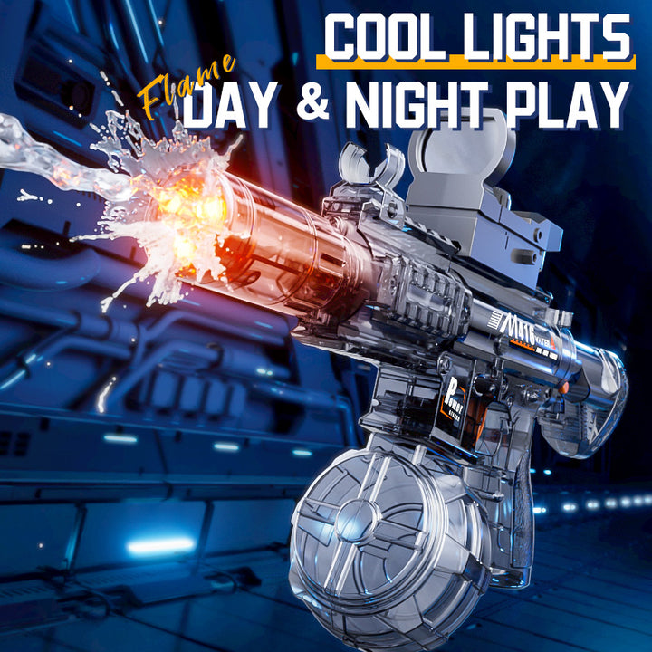 Elektrická vodní pistole M416 - světelné efekty, dostřel 8-10 m, 170 ml zásobník, 500 mAh baterie