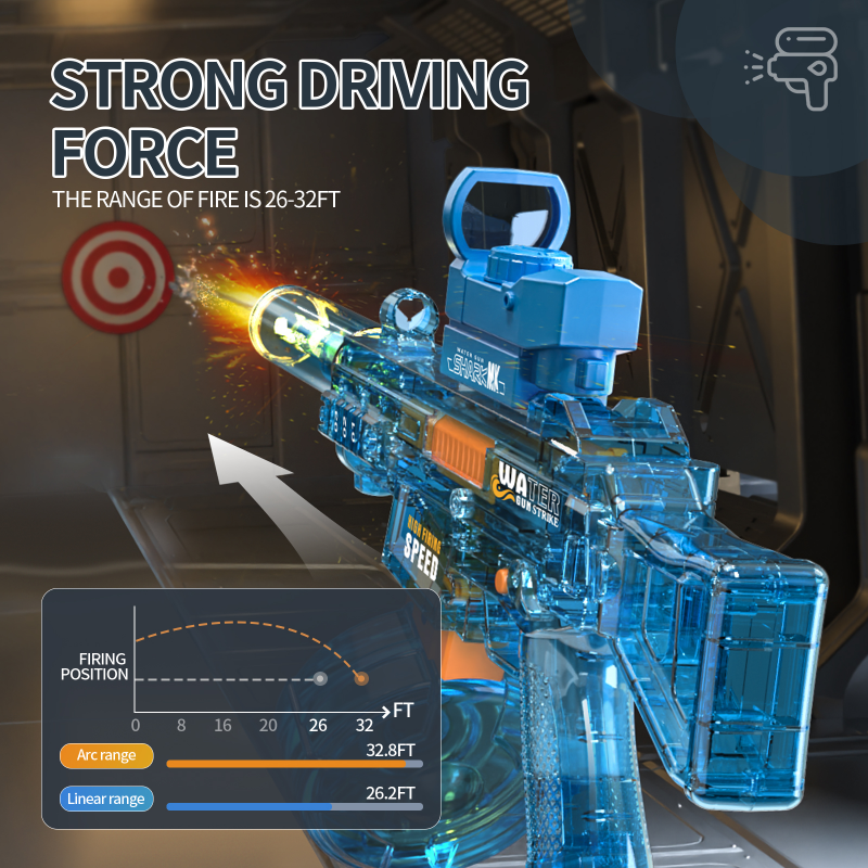 BATTLE Elektrická vodní pistole UMP45 – světelné efekty, dostřel 8–10 m, 350 ml zásobník, 500 mAh baterie